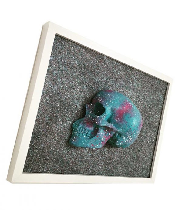 3D Skull Frame with Turquoise Plum And White Splatter Skull