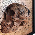 Handmade 3D Half Bronze Glitter & Black Splatter Skull With Black Glitter Star Frame by Haus of Skulls