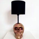 Gold and Pink Splatter Skull Lamp