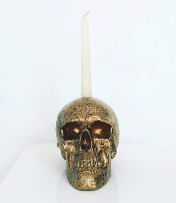Gold & Black Splatter Candle Holder Skull by Haus of Skulls