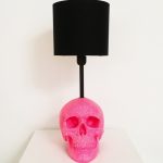 Neon Pink and White Splatter Skull Lamp