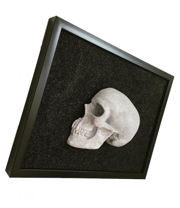 Handmade 3D Frame - Half Silver Glitter Skull On Black Glitter by Haus of Skulls