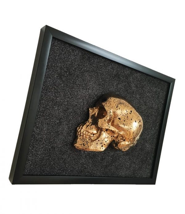 Handmade 3D Frame - Half Gold Skull With Black Splatters On Black Glitter by Haus of Skulls