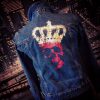 Denim Jacket with White Skull and Pink Crown