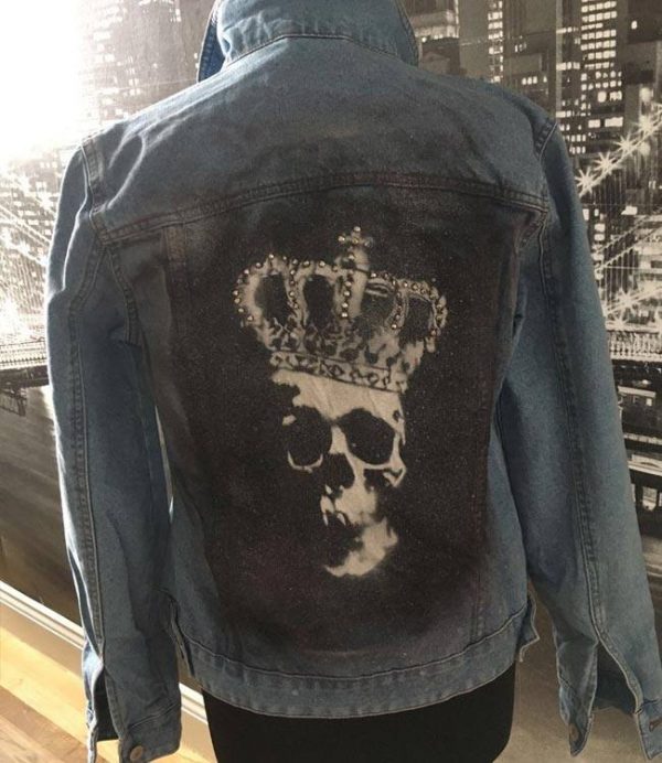 Denim Jacket with Black Base and Silver Skull