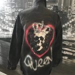 Black Denim Jacket With White Skull In A Neon Pink Heart