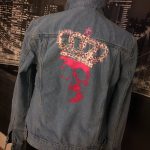 Denim Jacket With Pink Skull and White Crown
