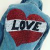 Denim Jacket With Rhinestone Heart and Love Motto