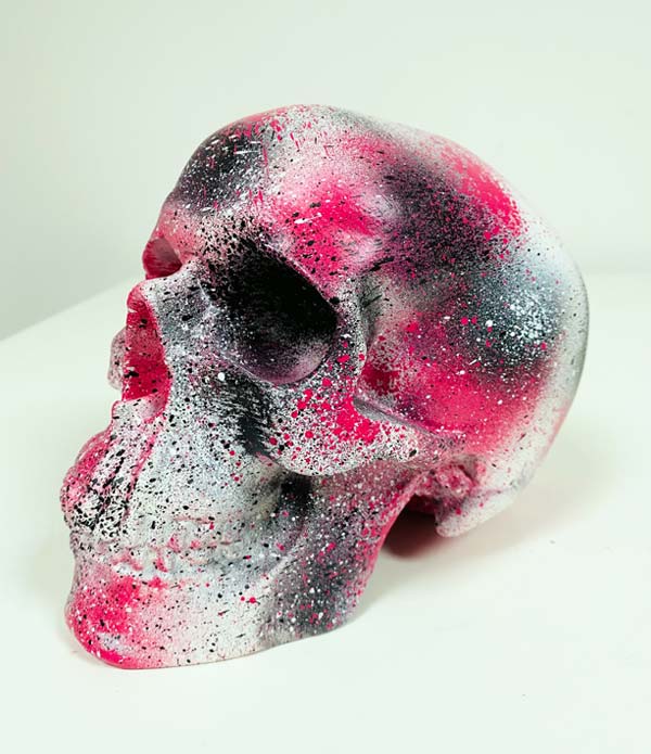 Black, White and Pink Splatter Skull