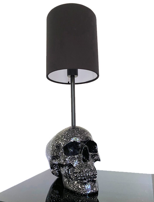 Black and Silver Splatter Skull Lamp